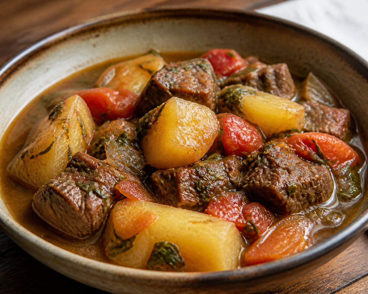 Honduran Braised Beef in Chipilín and Roasted Tomato Sauce with Tender Yuca