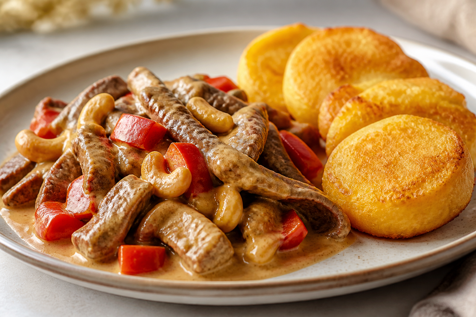 Res Catracha en Salsa de Marañón y Chile Dulce con Tortitas de Yuca Dorada
