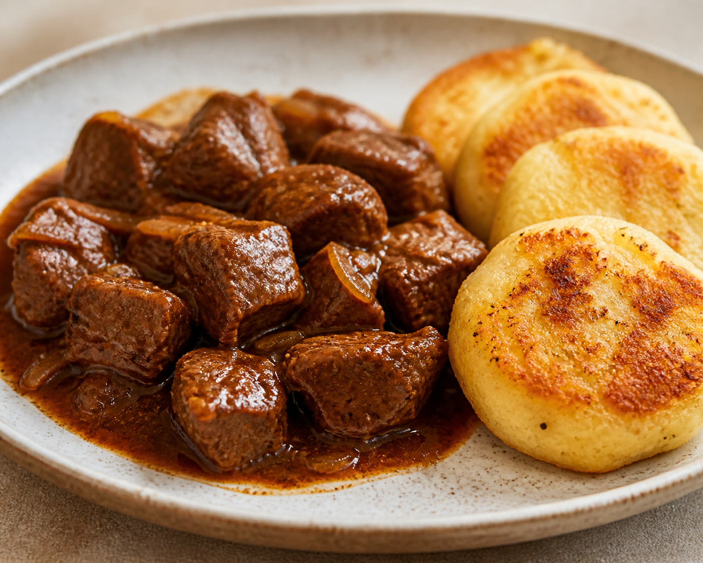 Honduran Beef in Custard Apple and Pasilla Chile Sauce with Golden Yuca Cakes