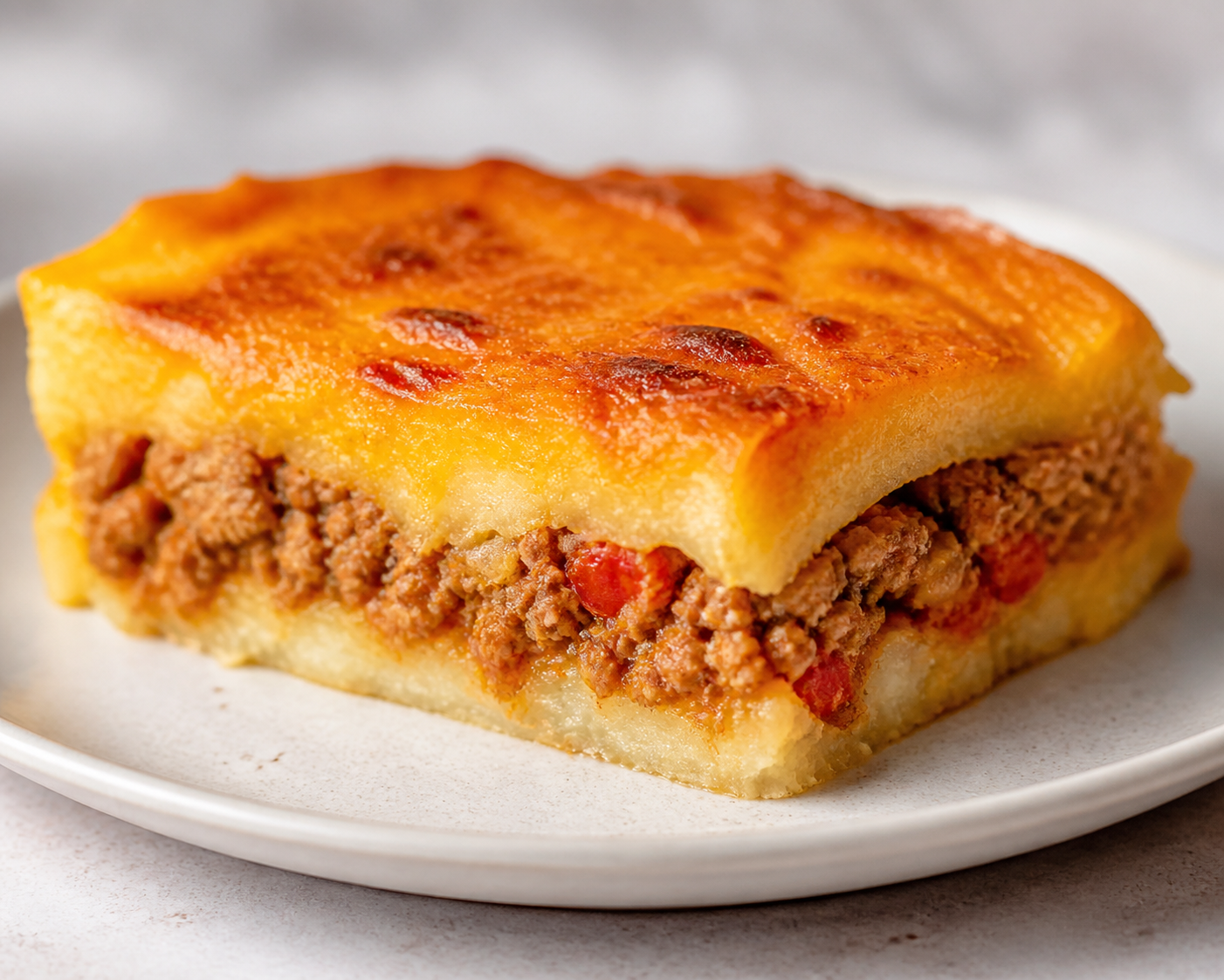Pastelón Boricua de Yuca con Picadillo de Pavo y Queso al Achiote