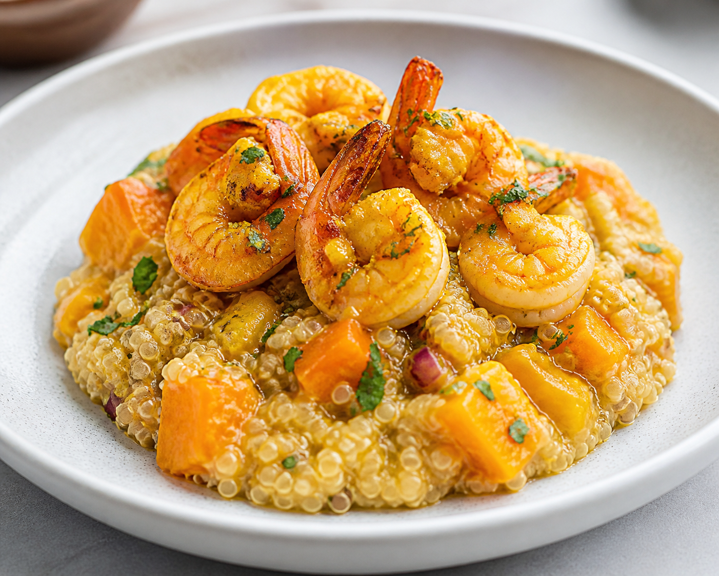 Peruvian Quinoa Risotto with Squash and Aji Amarillo Shrimp
