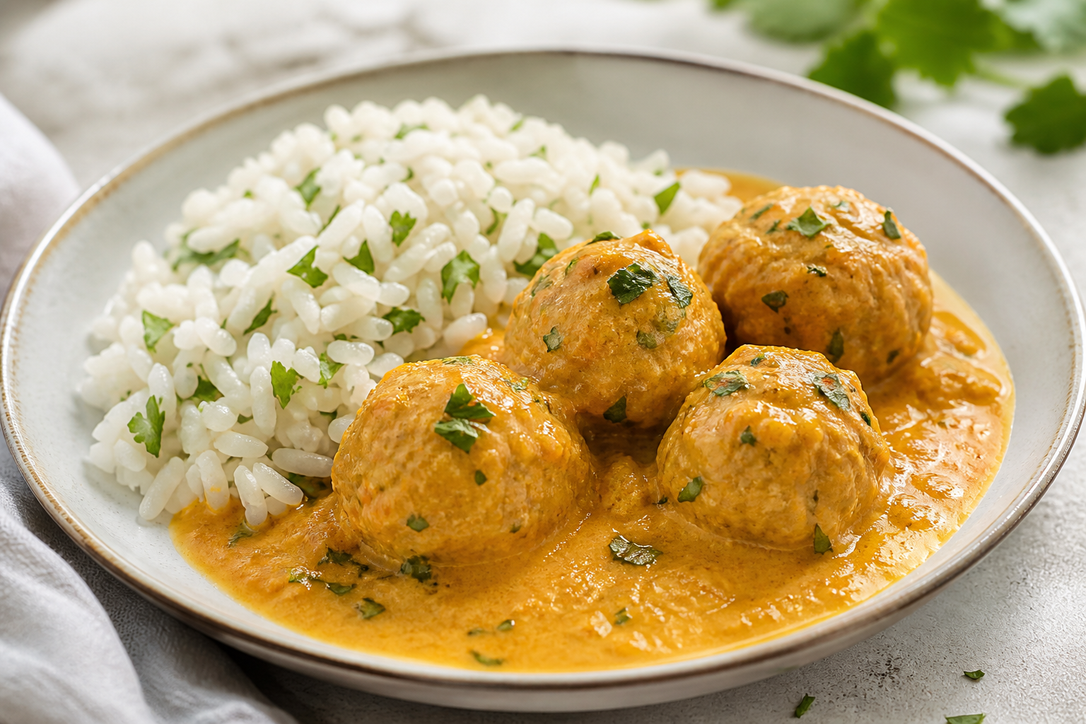 Albóndigas Colombianas de Pavo en Salsa de Tomate de Árbol y Coco con Arroz de Cilantro