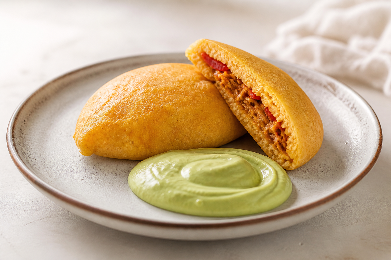 Polvorosas Criollas de Maíz con Gallina al Ají Dulce y Crema de Aguacate