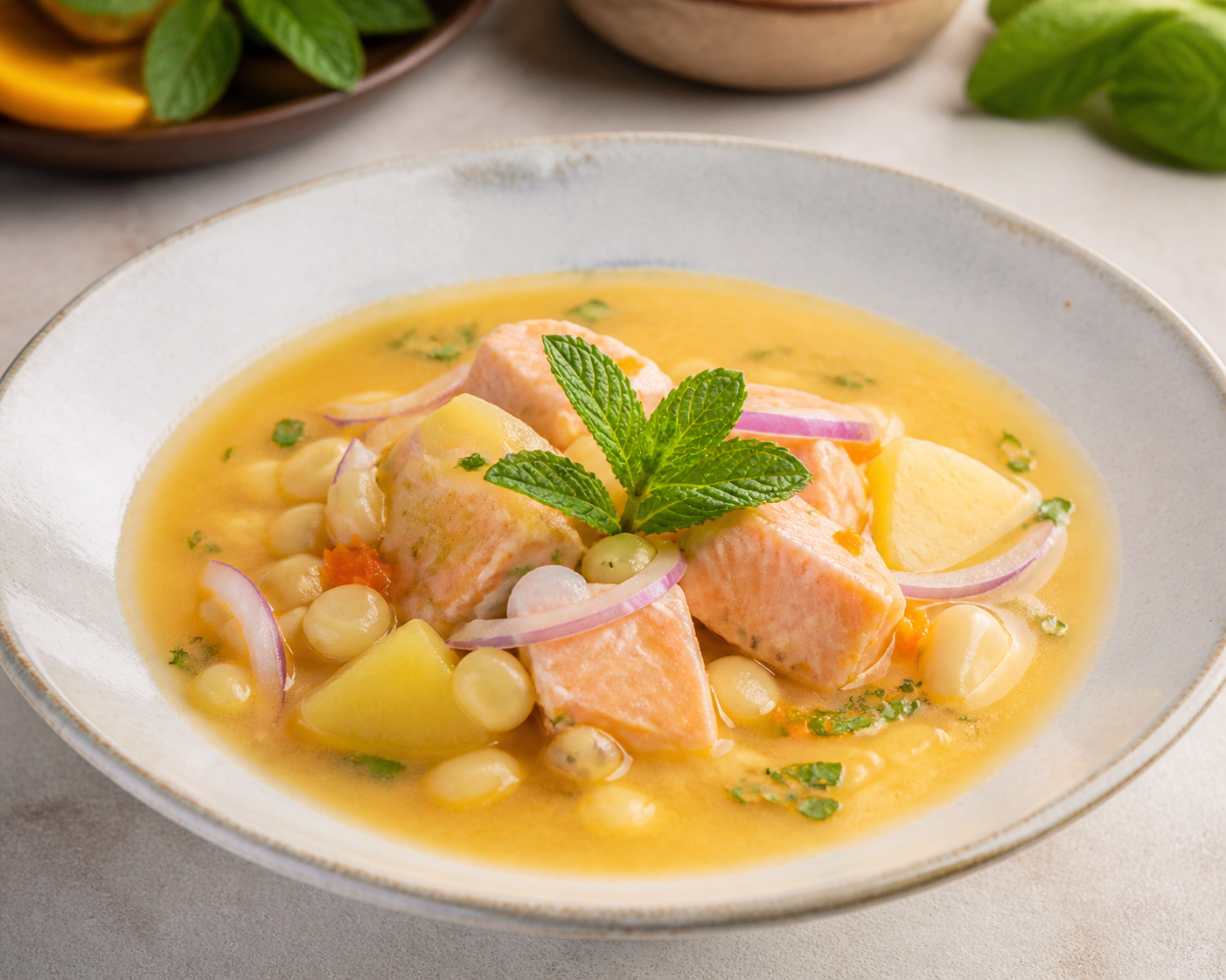 Light Trout and Corn Chupe with Aji Amarillo and Mint