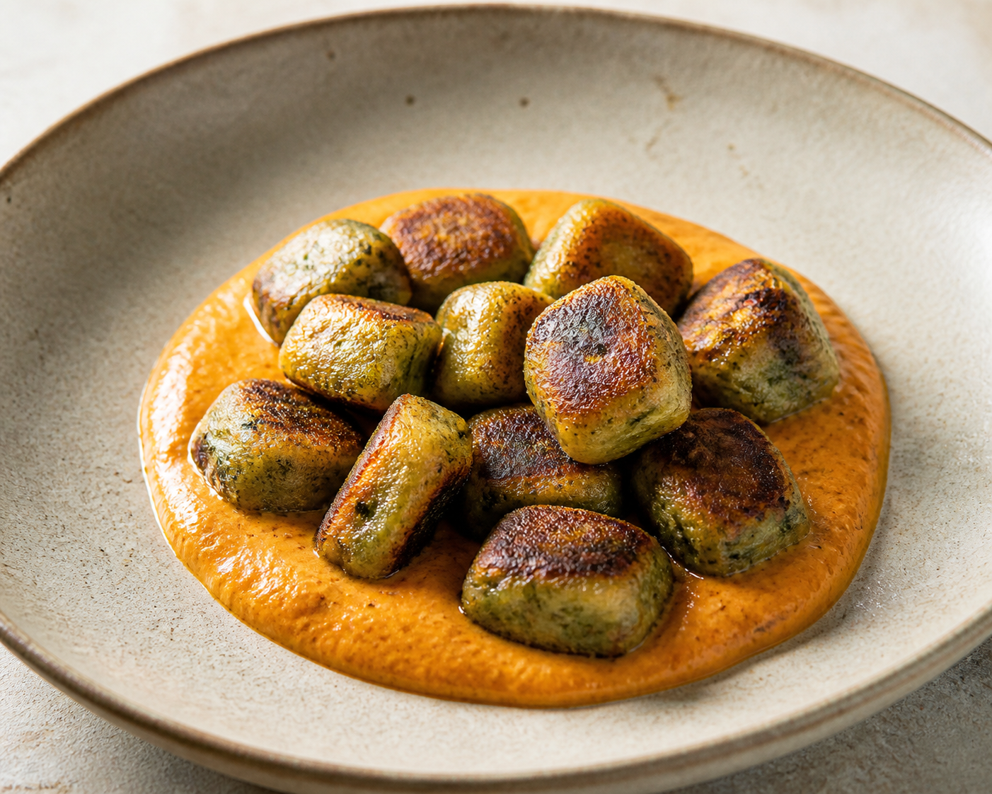 Crisped Potato and Cochayuyo Gnocchi with Smoky Corn Merkén Sauce