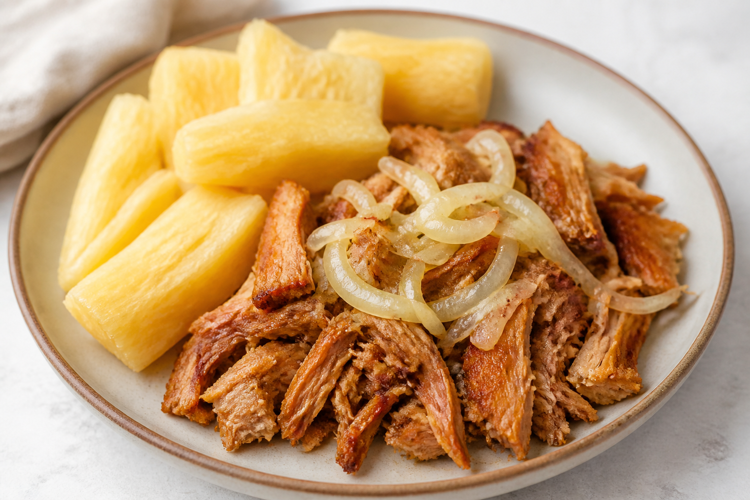 Cuban Crispy Shredded Chicken with Onion Mojo and Golden Yuca