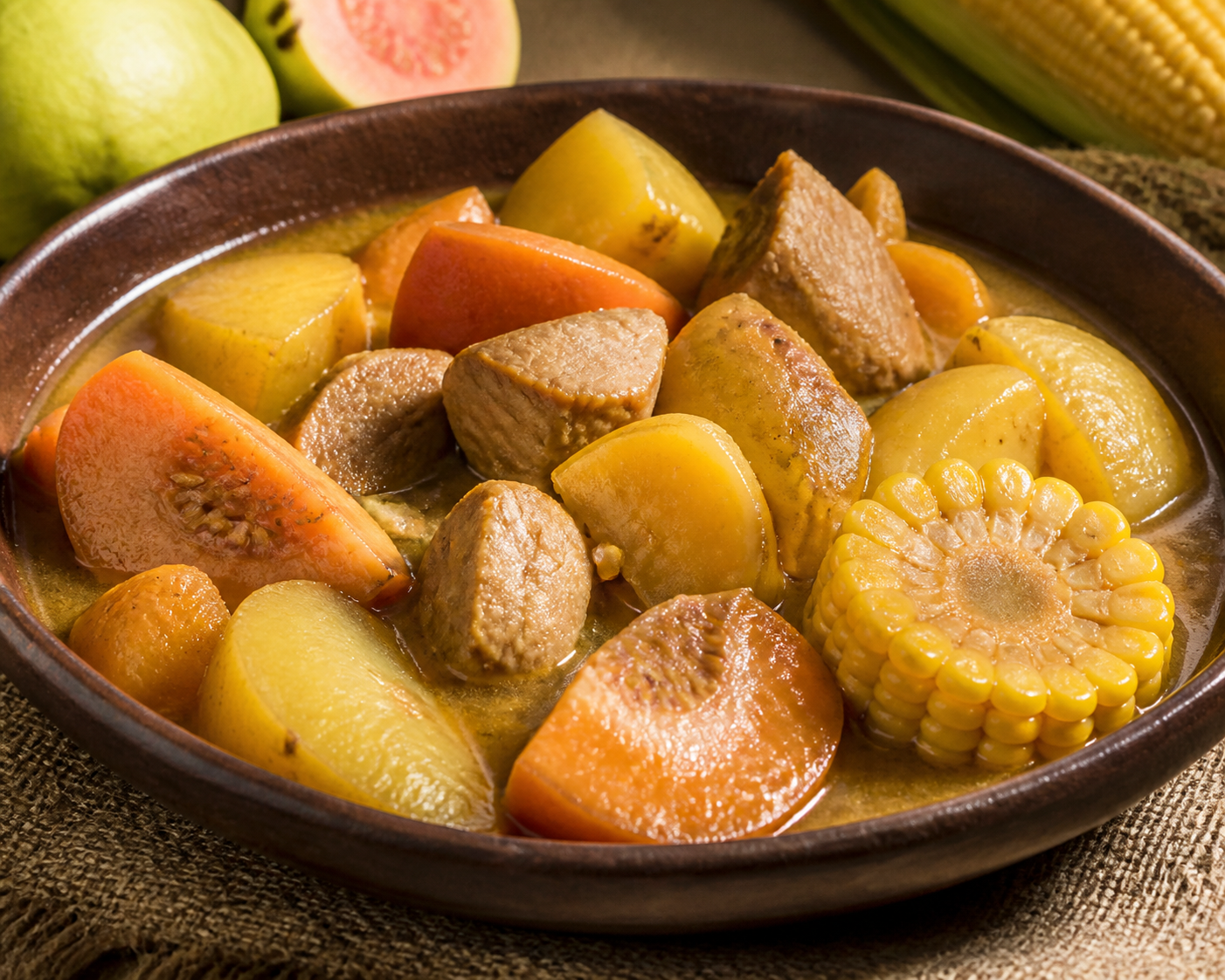Colombian Pork Stew with Guava, Creole Potatoes and Corn