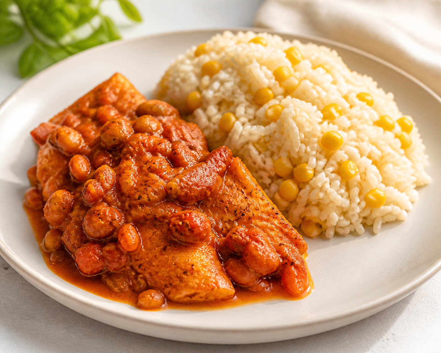 Pechuga de Pollo Catracha en Salsa de Jilinjoche y Chile Rojo con Arroz Cremoso de Maíz