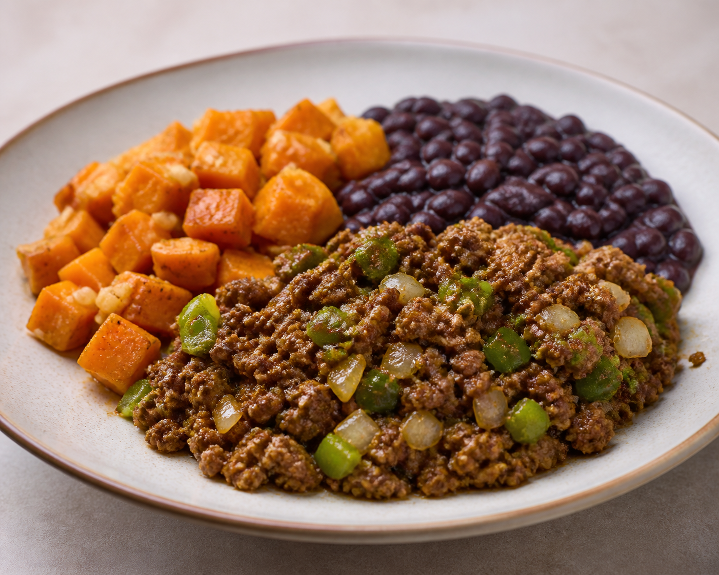 Havana-Style Beef Picadillo with Garlic Sweet Potato and Silky Black Beans
