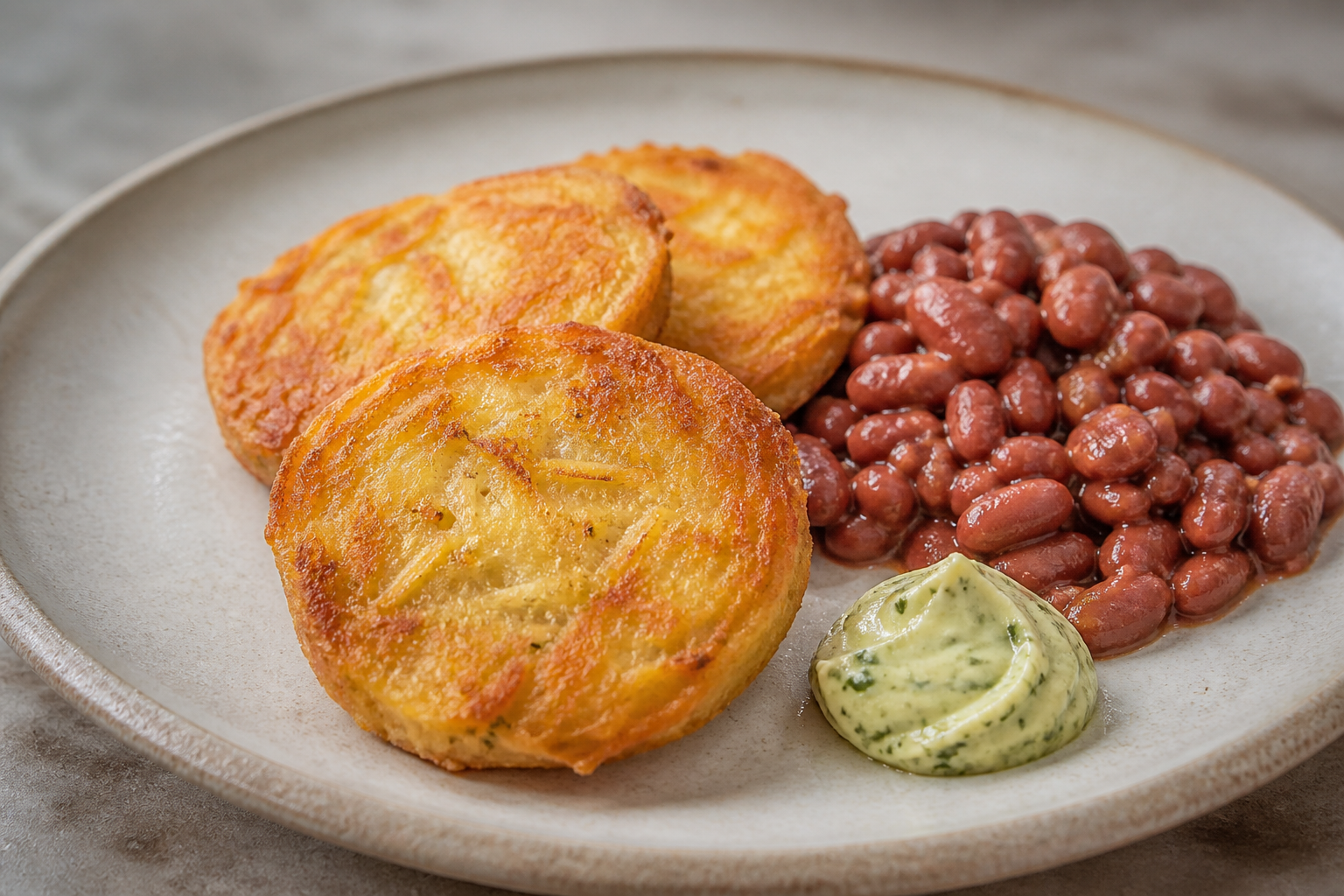 Torrejones Criollos de Ocumo y Queso con Caraotas Rojas Especiadas y Mantequilla de Cilantro