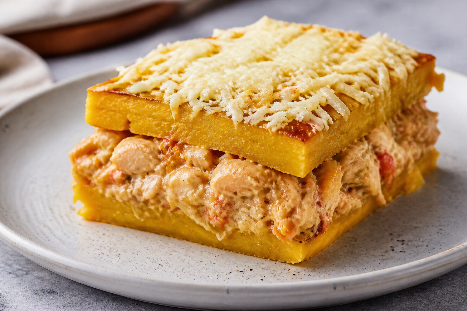 Sweet Plantain Pastelón with Red Snapper in Coconut Sofrito and White Cheese