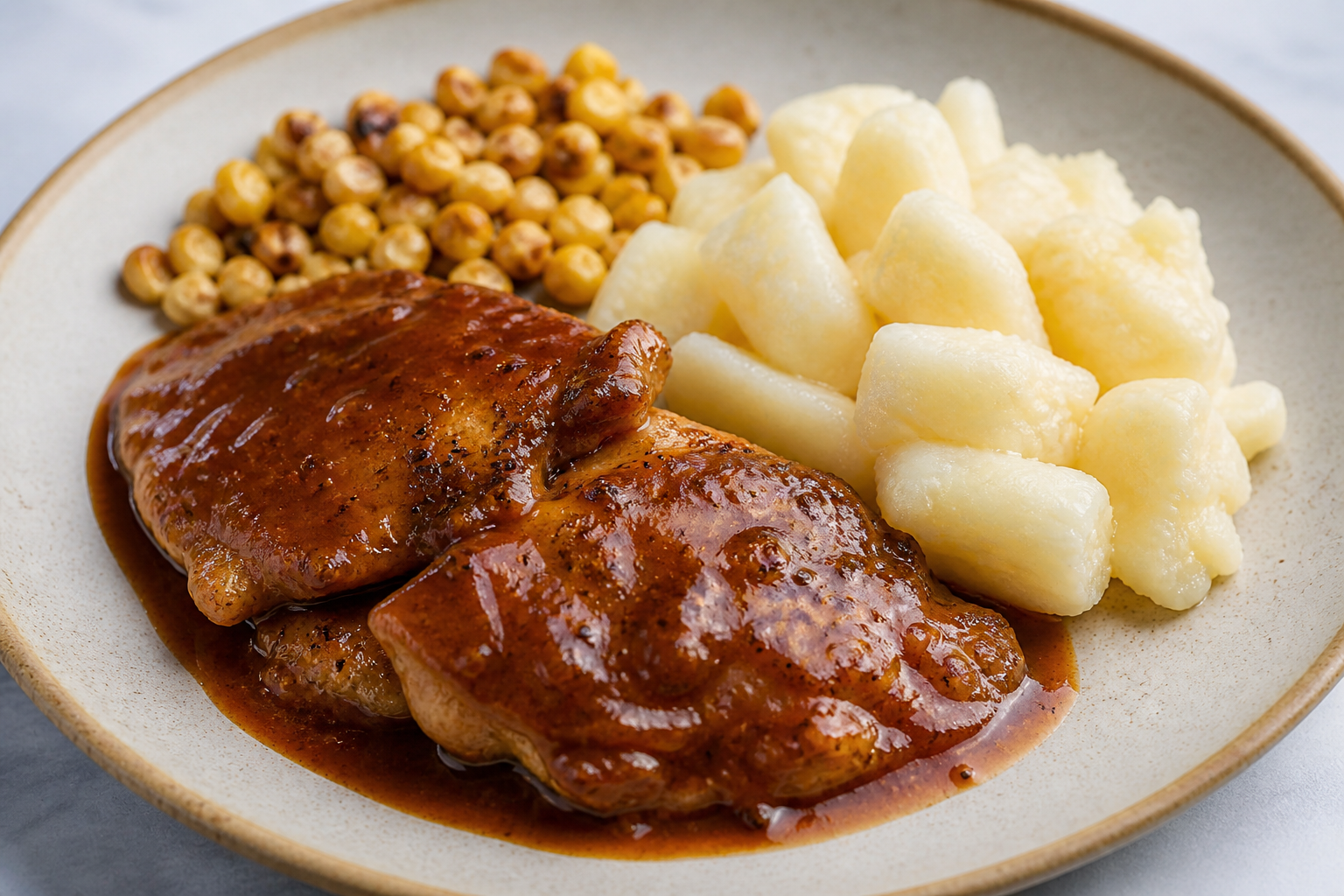 Pollo Criollo en Salsa de Tamarindo y Ají Dulce con Mote Suave de Yuca y Maíz Tostado