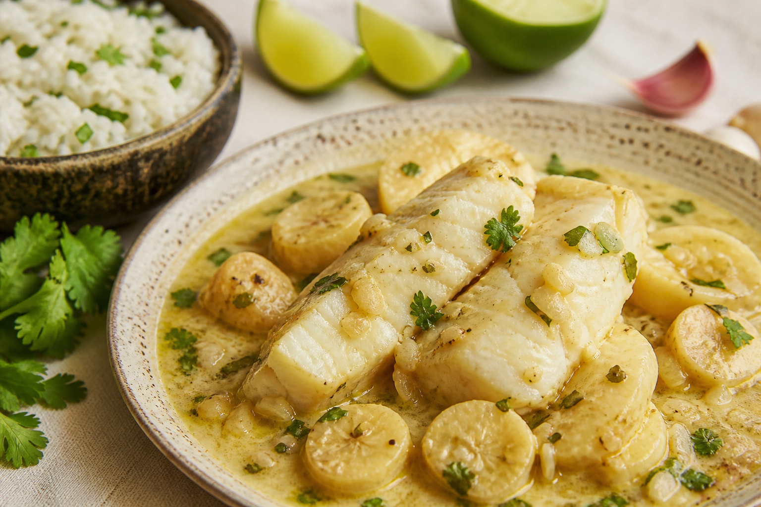 Brazilian Fish Casserole with Hearts of Palm, Coconut, and Toasted Cilantro Rice