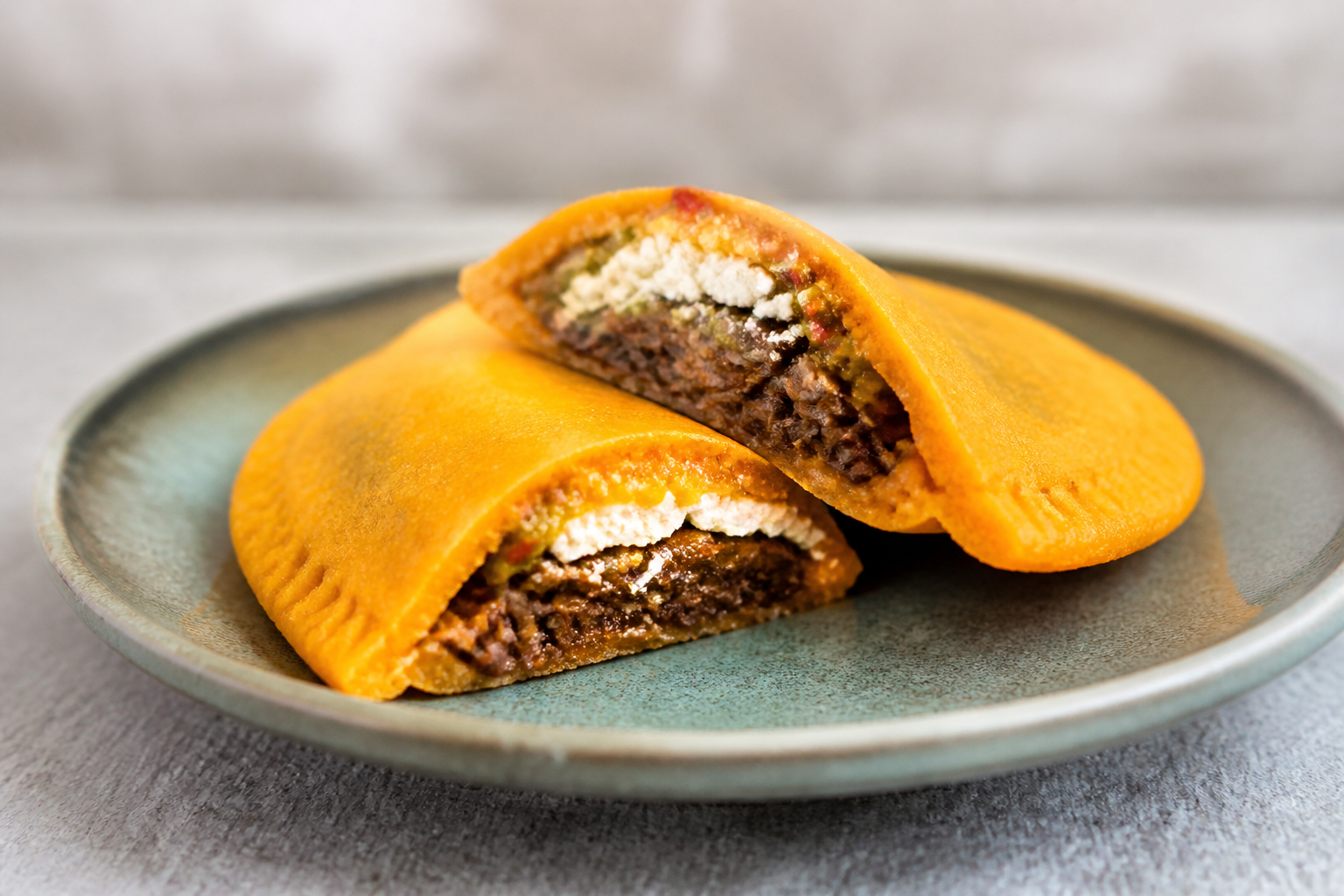 Sweet Potato and Corn Hand Pies with Mushroom Pabellon, White Cheese and Sweet Pepper Guasacaca