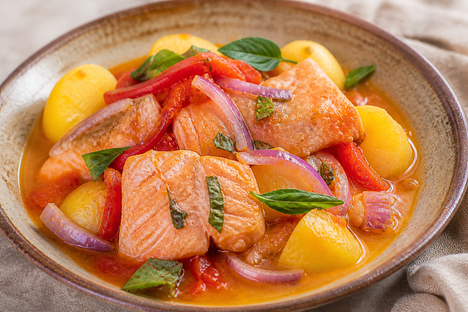 Peruvian Tumbo Trout Stew with Yellow Potatoes and Andean Basil