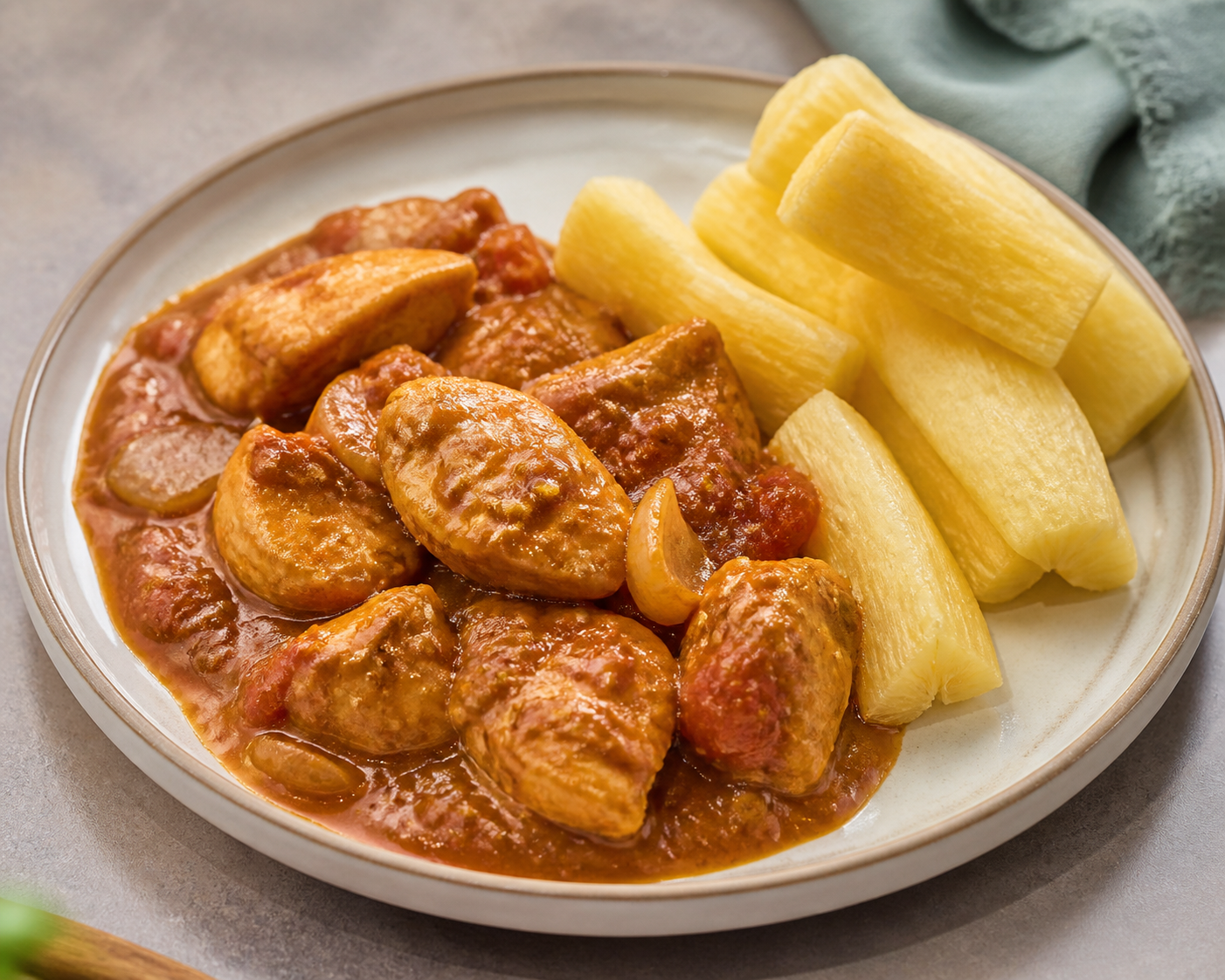Pollo Hondureño en Recado de Guayaba Agria y Ajonjolí con Yuca Dorada