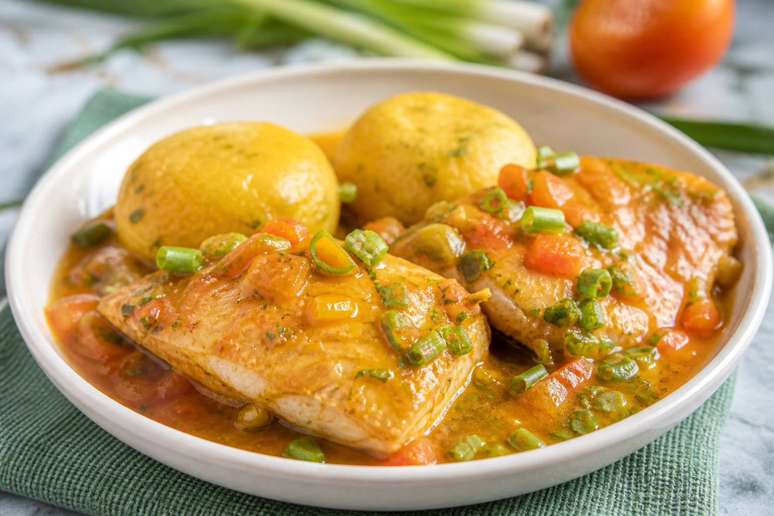 Bagre Criollo en Salsa de Borojó y Cimarrón con Bollitos Tiernos de Maíz