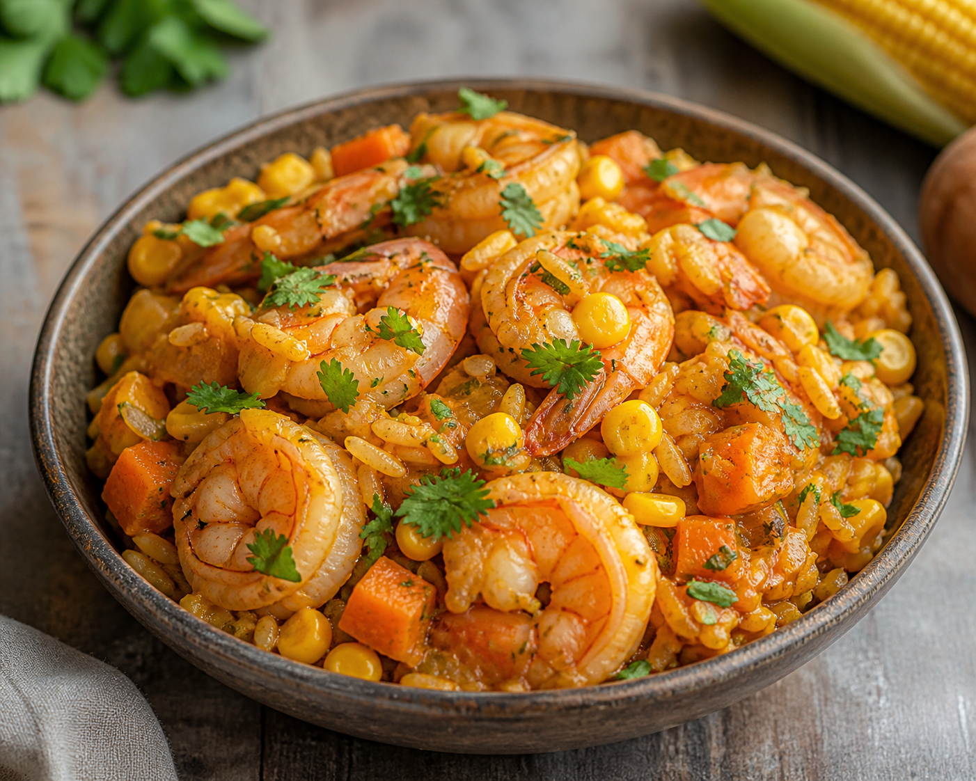 Dominican Shrimp, Corn and Sweet Potato Asopao with Cilantro