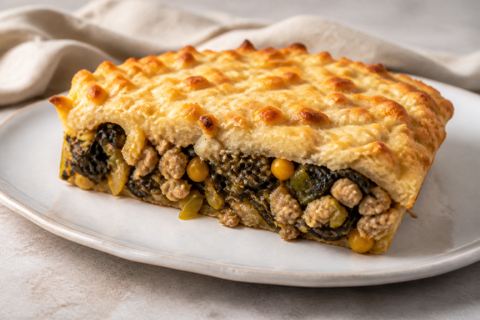 Corn and Cochayuyo Pie with Turkey-Leek Filling and Crispy Mote Crust