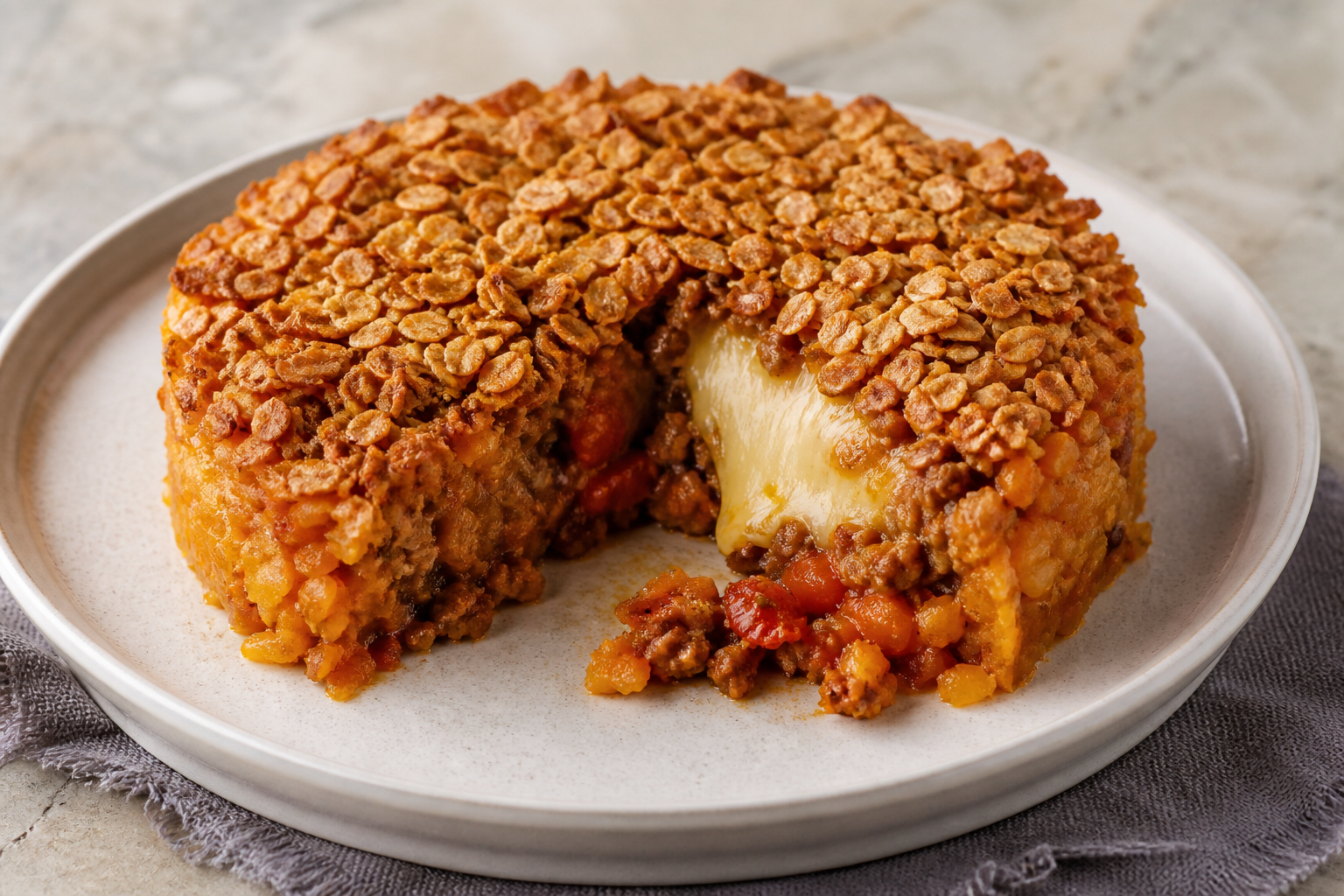 Butternut Squash and Paprika Beef Pie with Provoleta Center and Crunchy Oat Topping