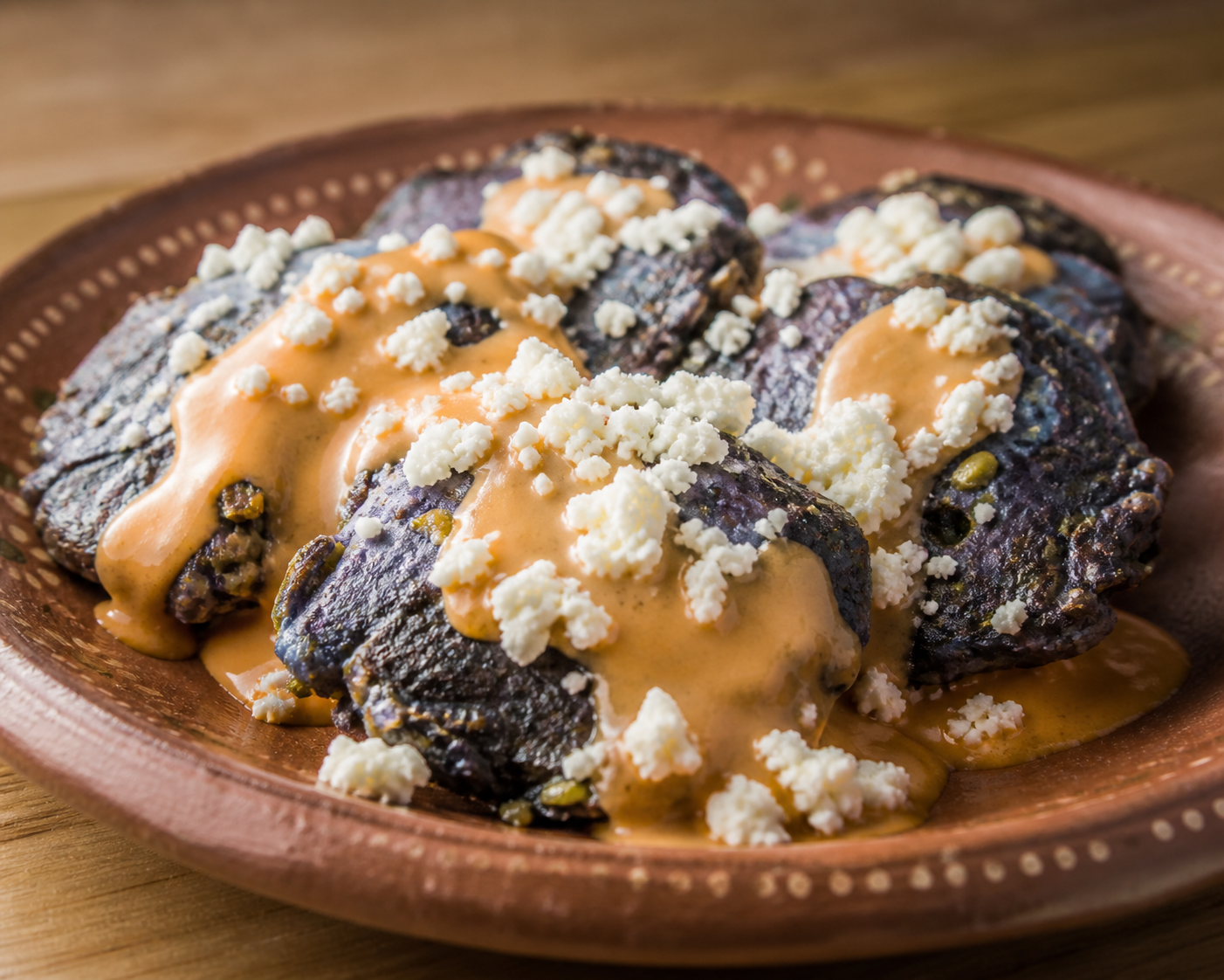 Salvadoran Purple Corn and Loroco Fritters with Jocote Cream and Fresh Cheese