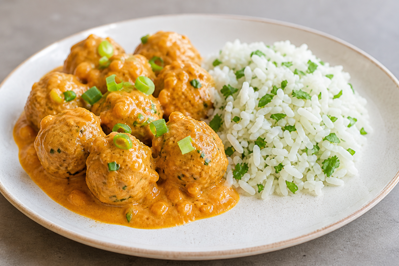 Colombian Chicken and Plantain Meatballs in Peanut Hogao with Cilantro Rice