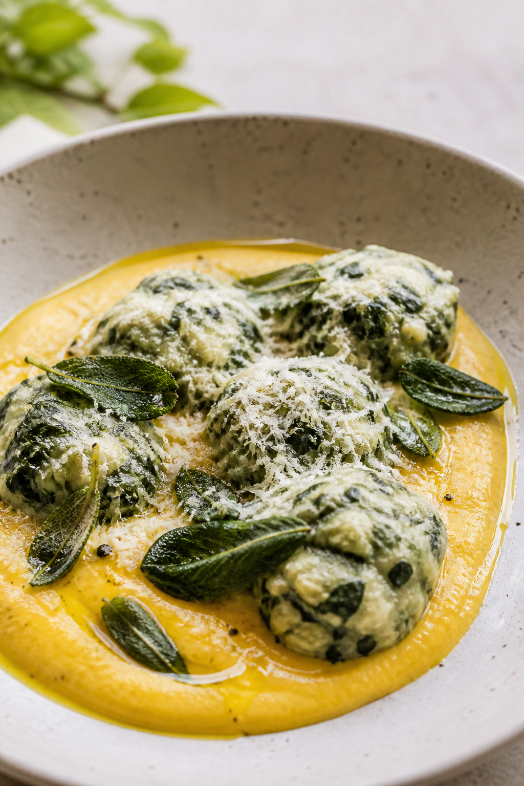 Argentine ricotta and chard malfatti with toasted corn cream and sage butter