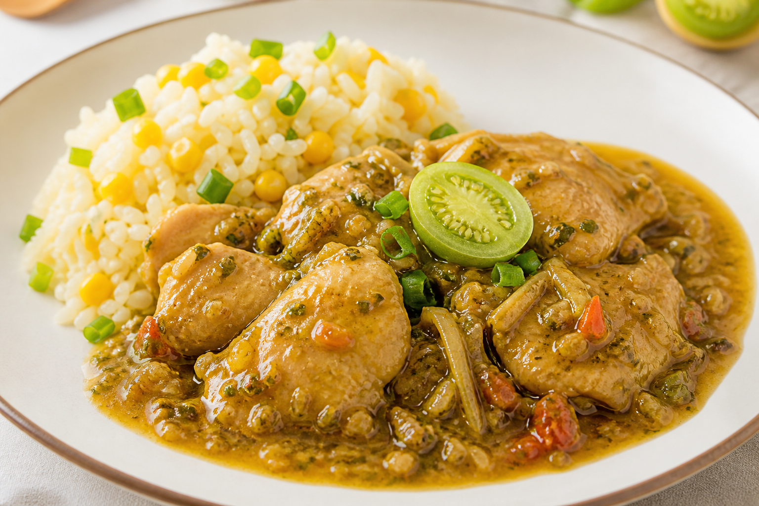 Pollo Colombiano en Salsa de Lulo y Cimarrón con Arroz Cremoso de Maíz Tierno