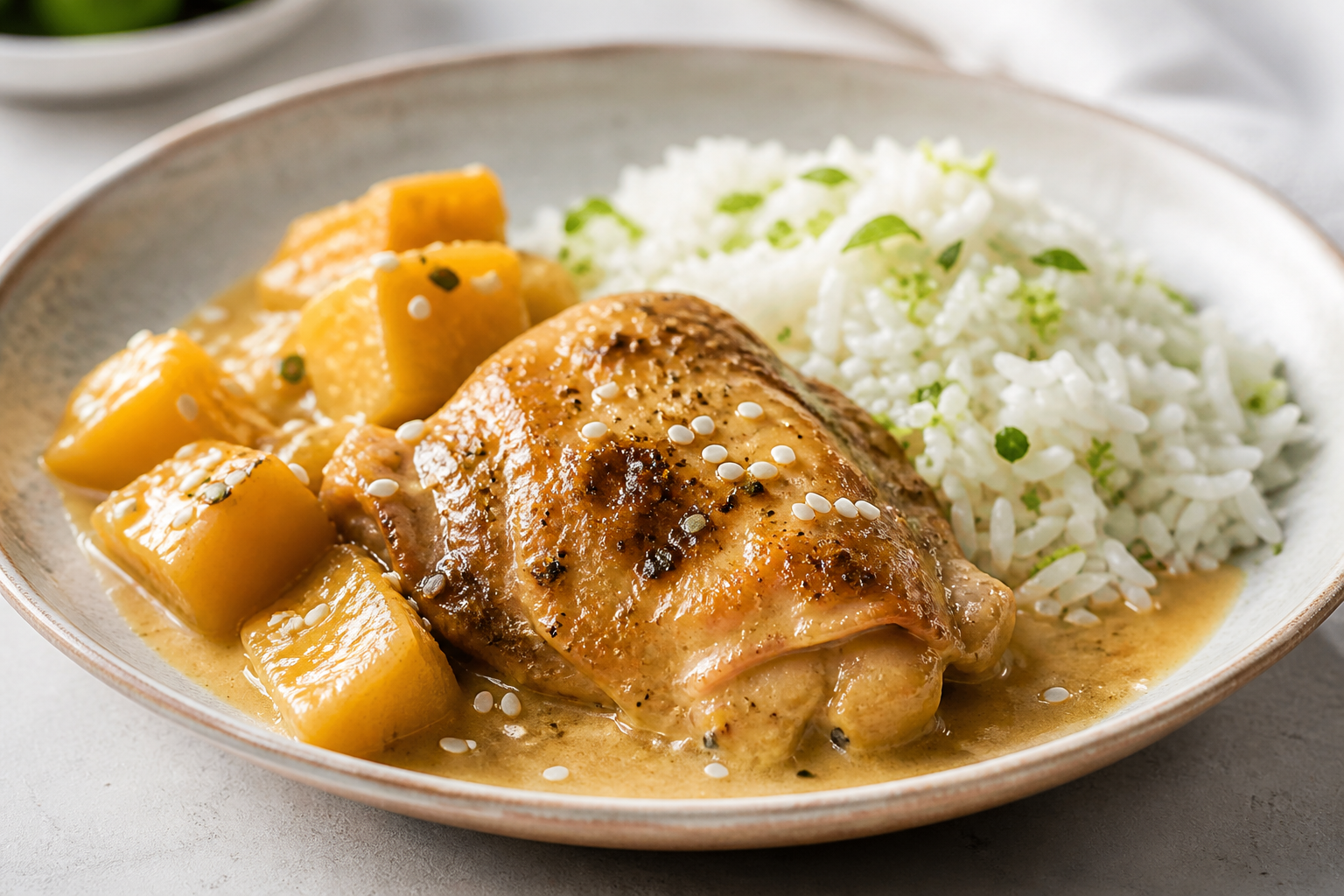 Honduran Chicken in Tender Squash and Sesame Sauce with Coconut Lime Rice