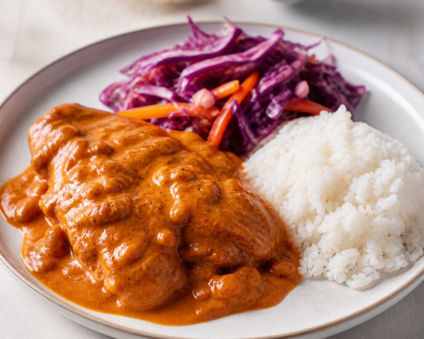 Honduran Chicken in Corn Rosquilla and Sweet Pepper Sauce with Coconut Rice and Purple Cabbage Slaw