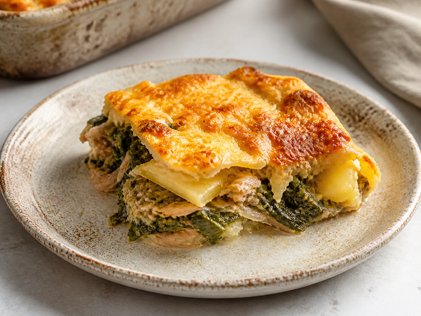 Pastel de Papas Picantes con Jurel, Acelga y Costra de Queso Chanco