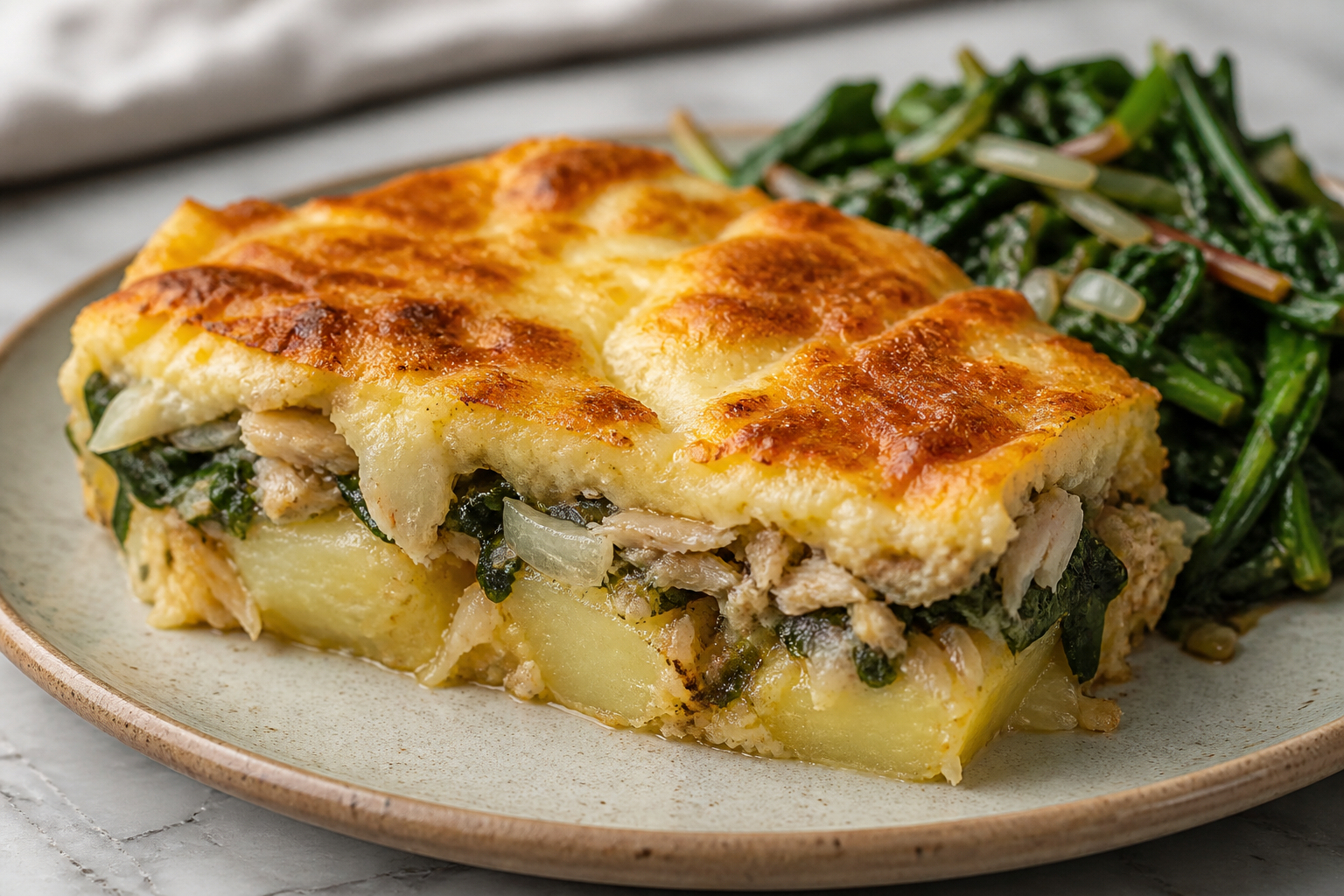 Pastel de Papas Chileno con Jurel Ahumado, Acelga Salteada y Costra de Queso Chanco