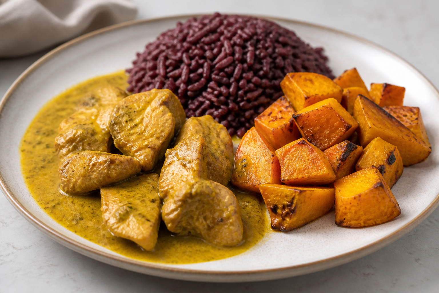 Turkey Seco with Ají Amarillo, Purple Corn Rice, and Roasted Squash