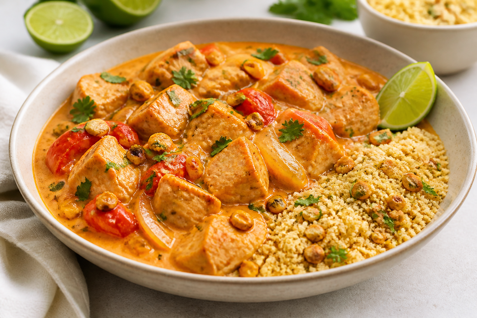 Moqueca Cremosa de Pavo con Maíz Tostado, Lima y Farofa de Yuca