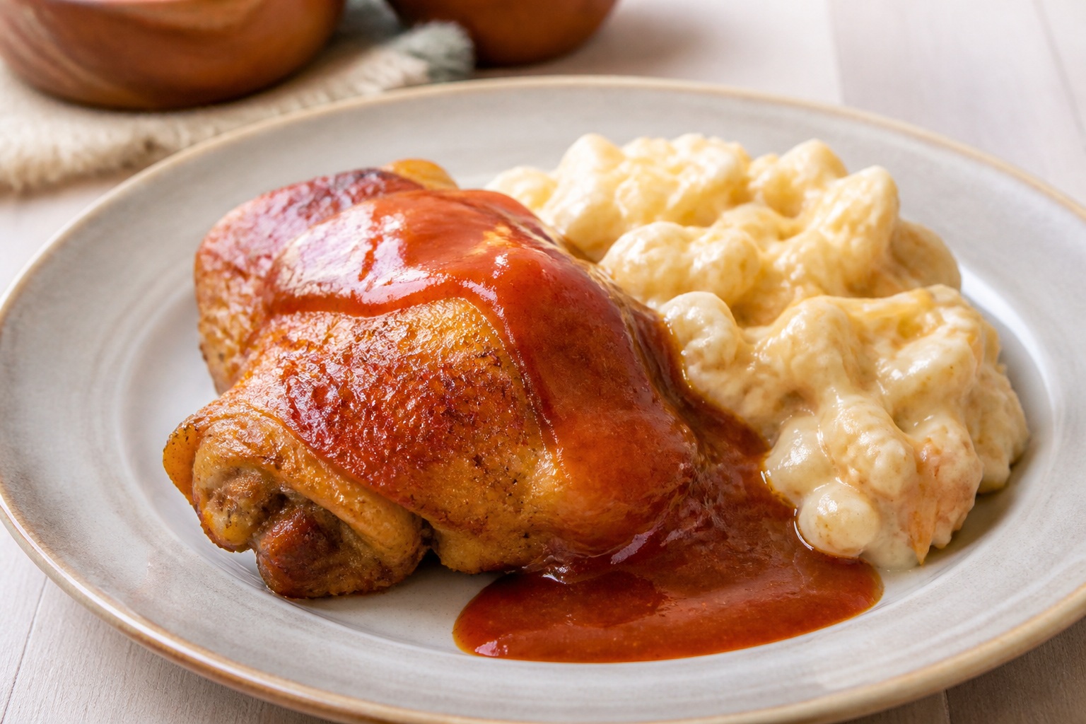 Gentle Roasted Chicken with Guava-Ají Sauce and Creamy Hominy with Cheese