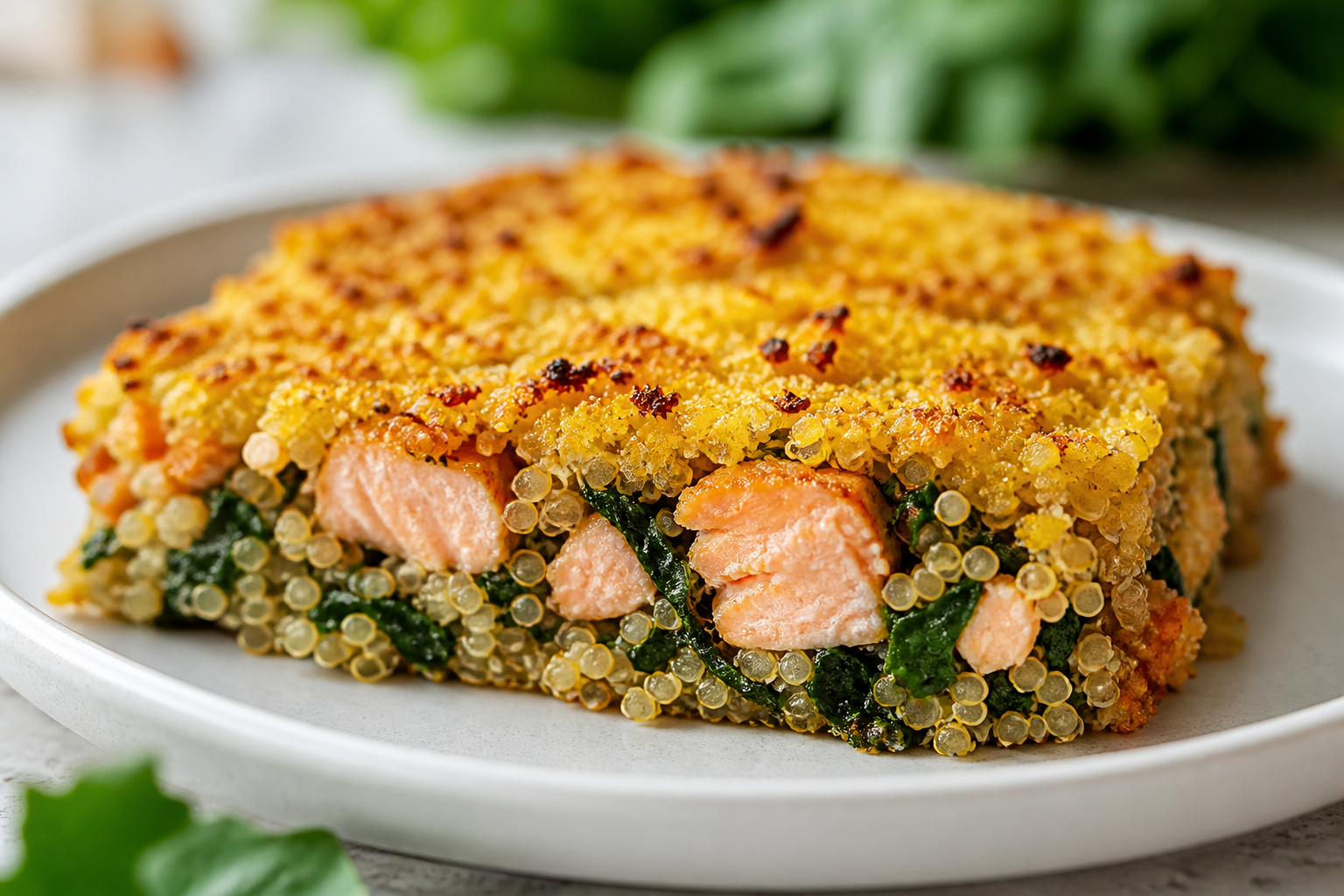 Southern Quinoa Bake with Salmon, Spinach, and Merkén Corn Crust