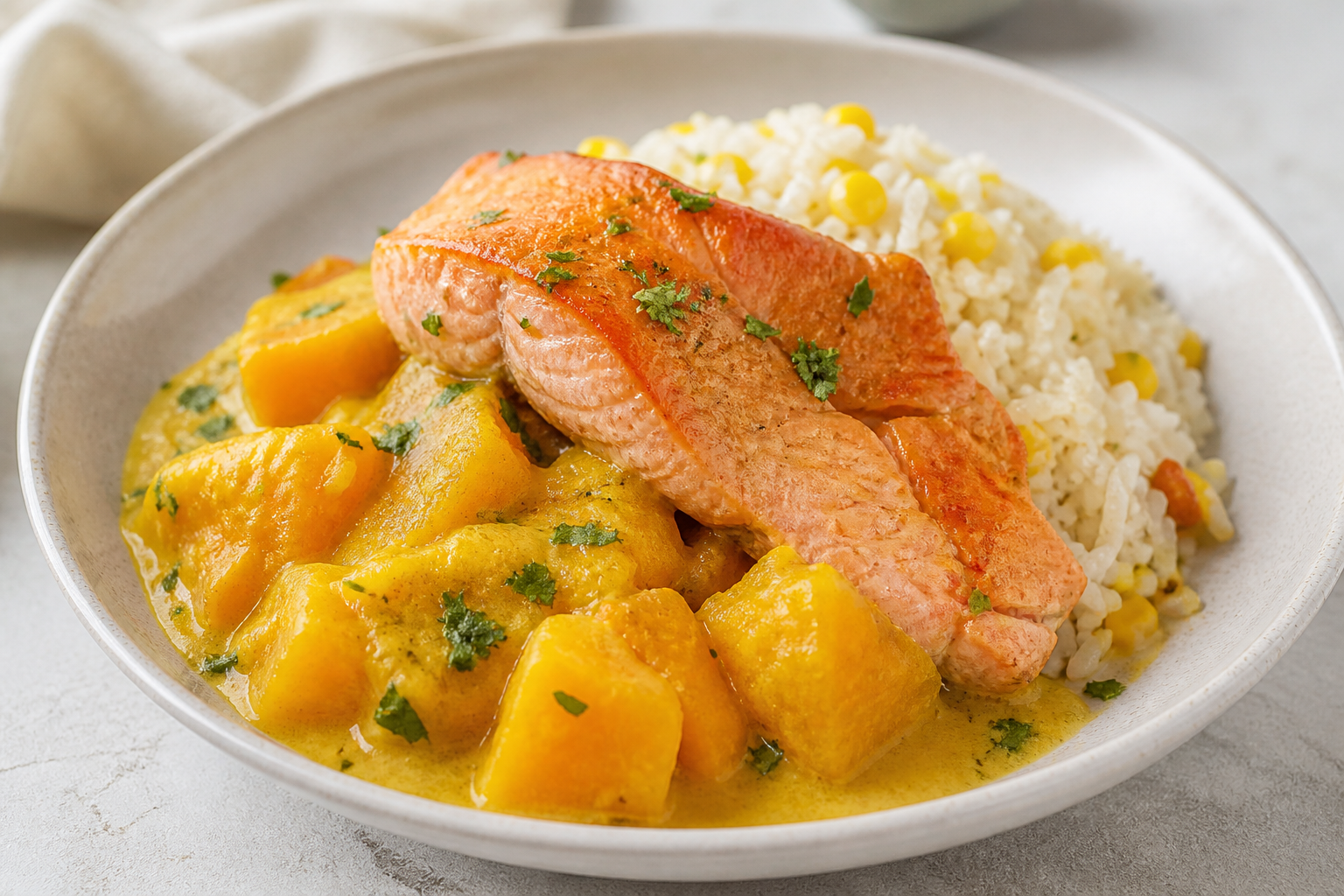 Highland Trout and Sambo Encocado with Creamy Corn Rice
