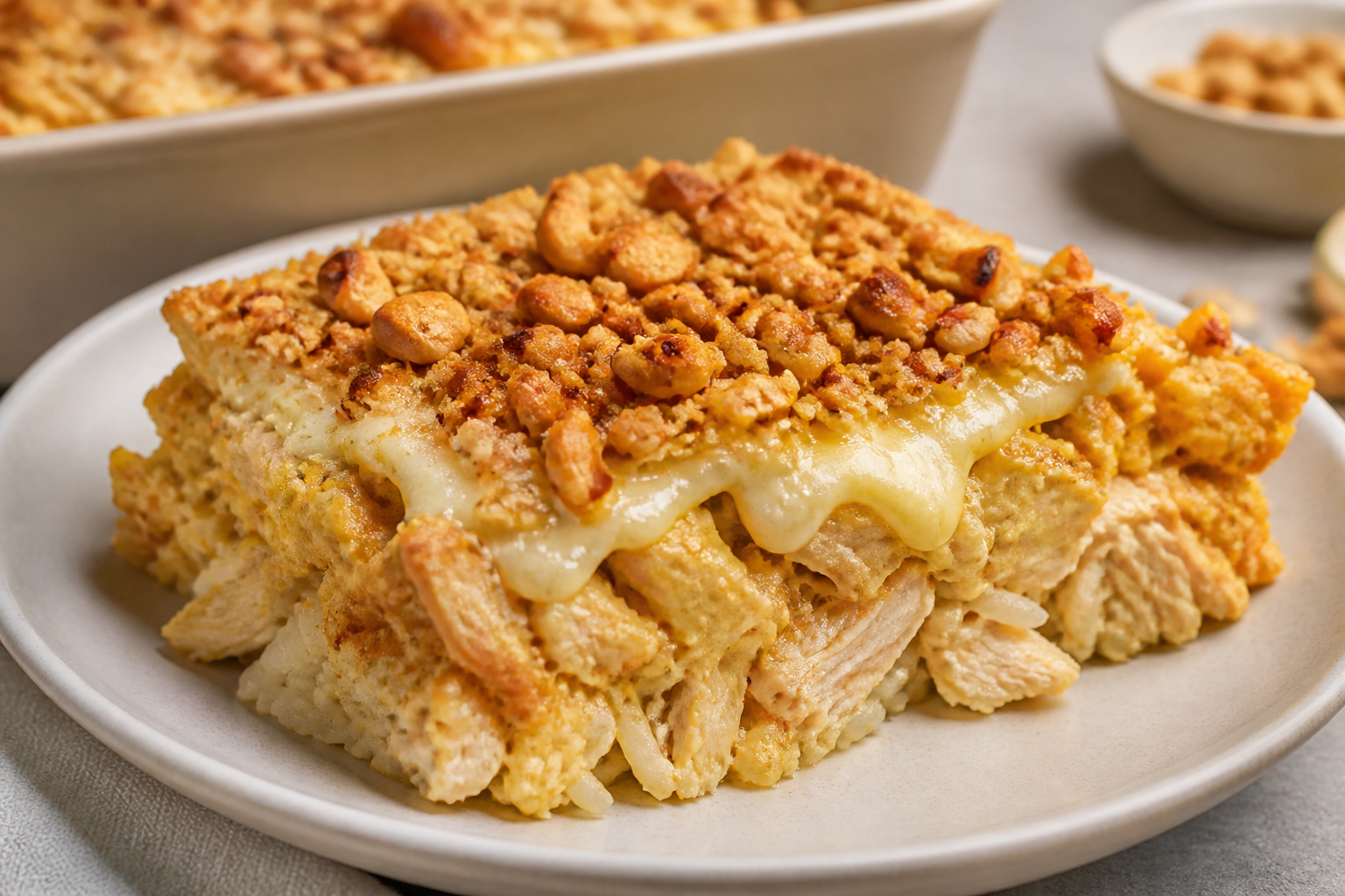Arroz de Forno Brasileño con Pollo al Dendê Suave, Requesón Cremoso y Costra de Cajú