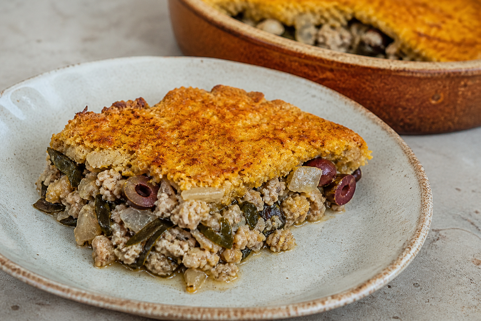 Chilean Corn and Cochayuyo Bake with Turkey Filling, Olives, and Merkén Oat Crust