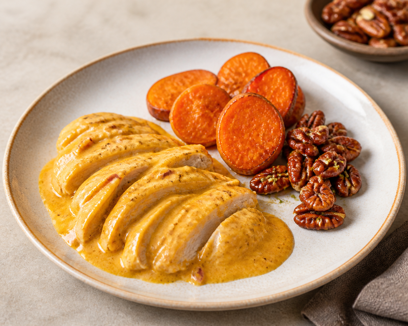 Smoky Ají de Gallina with Roasted Sweet Potato and Lime Pecans