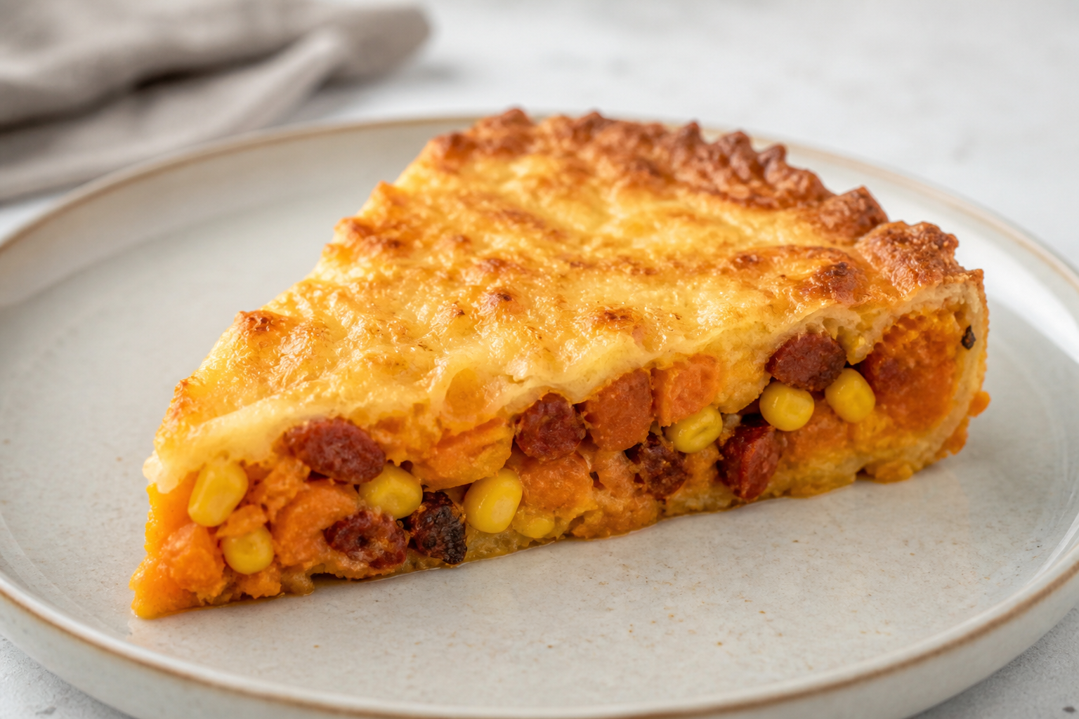 Pampas Sweet Potato Pie with Red Chorizo, Corn, and Criollo Cheese Crust