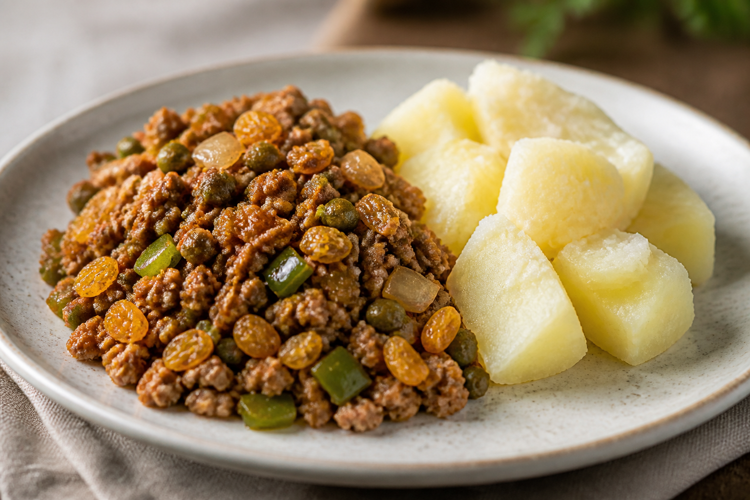Havana-Style Beef Picadillo with Golden Raisins, Capers, and Rustic Yuca Mash
