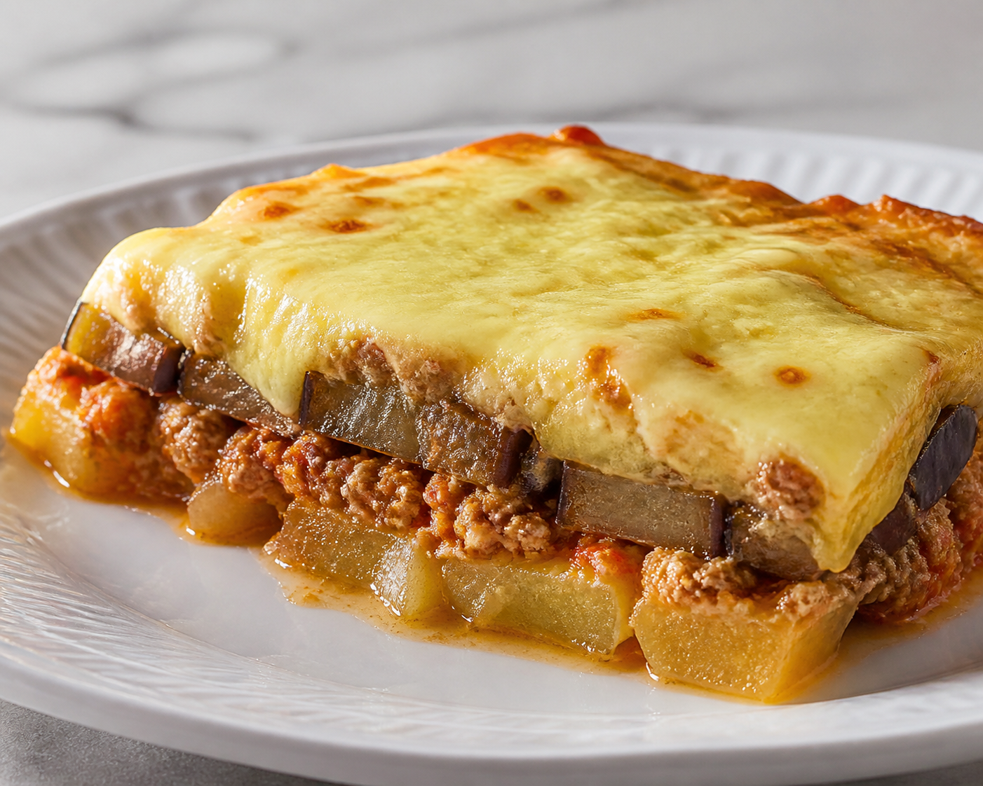 Pastelón Boricua de Yuca y Berenjena con Pavo al Sofrito y Queso del País