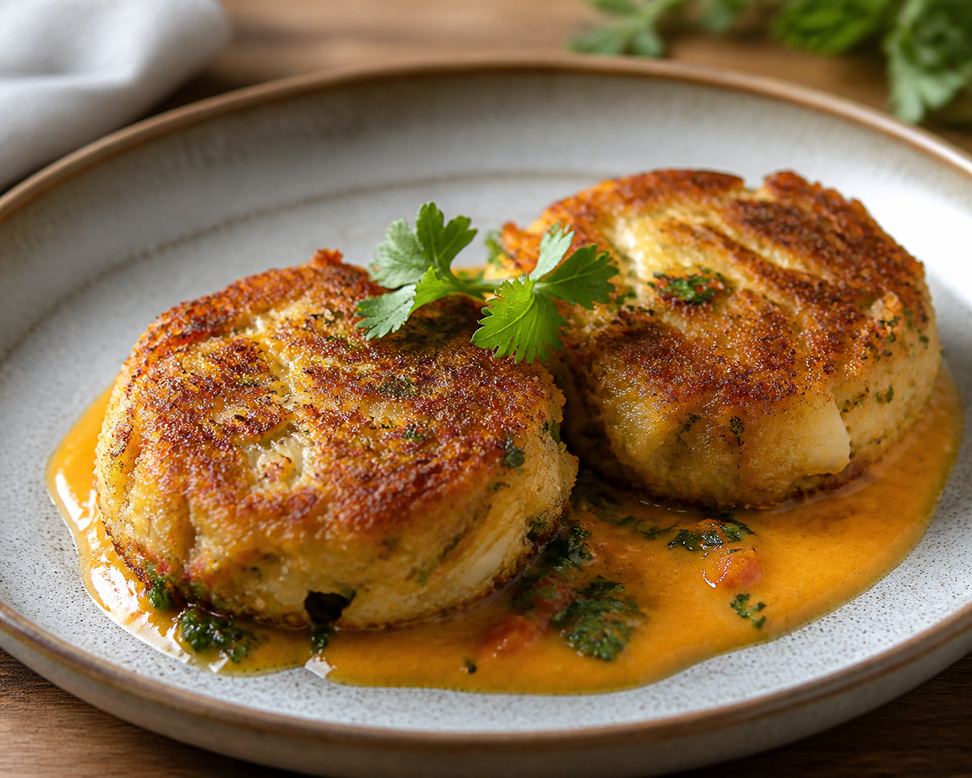 Crispy Breadfruit and Salt Cod Cakes with Warm Sweet Pepper and Recao Sauce