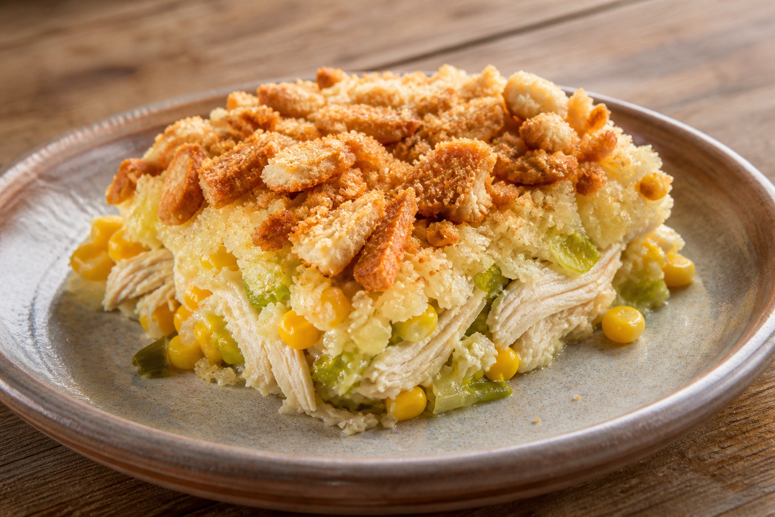 Chilean Corn and Leek Casserole with Pica Lime Chicken and Crunchy Marraqueta Crust