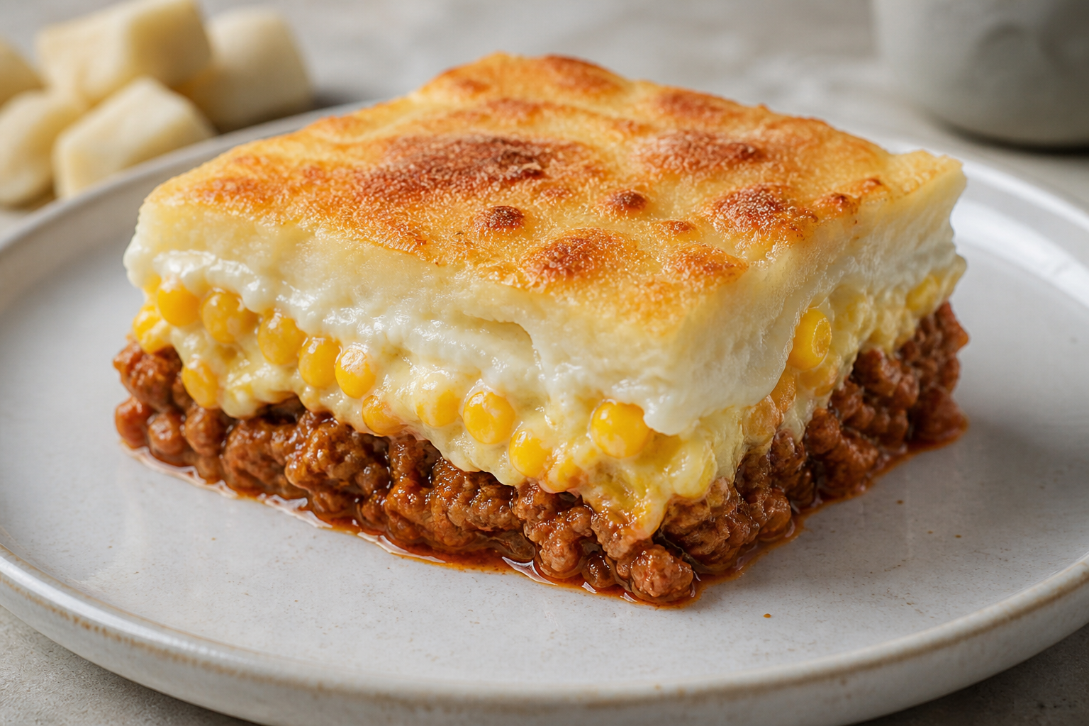 Pastel Pampeano de Mandioca, Carne al Pimentón y Corazón de Choclo Cremoso