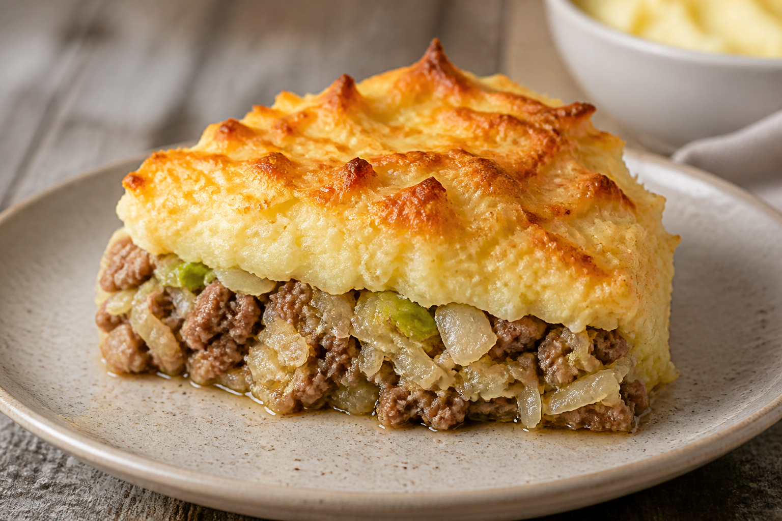 Pampas Sunflower, Beef and Braised Cabbage Pie with Potato and Cheese Topping