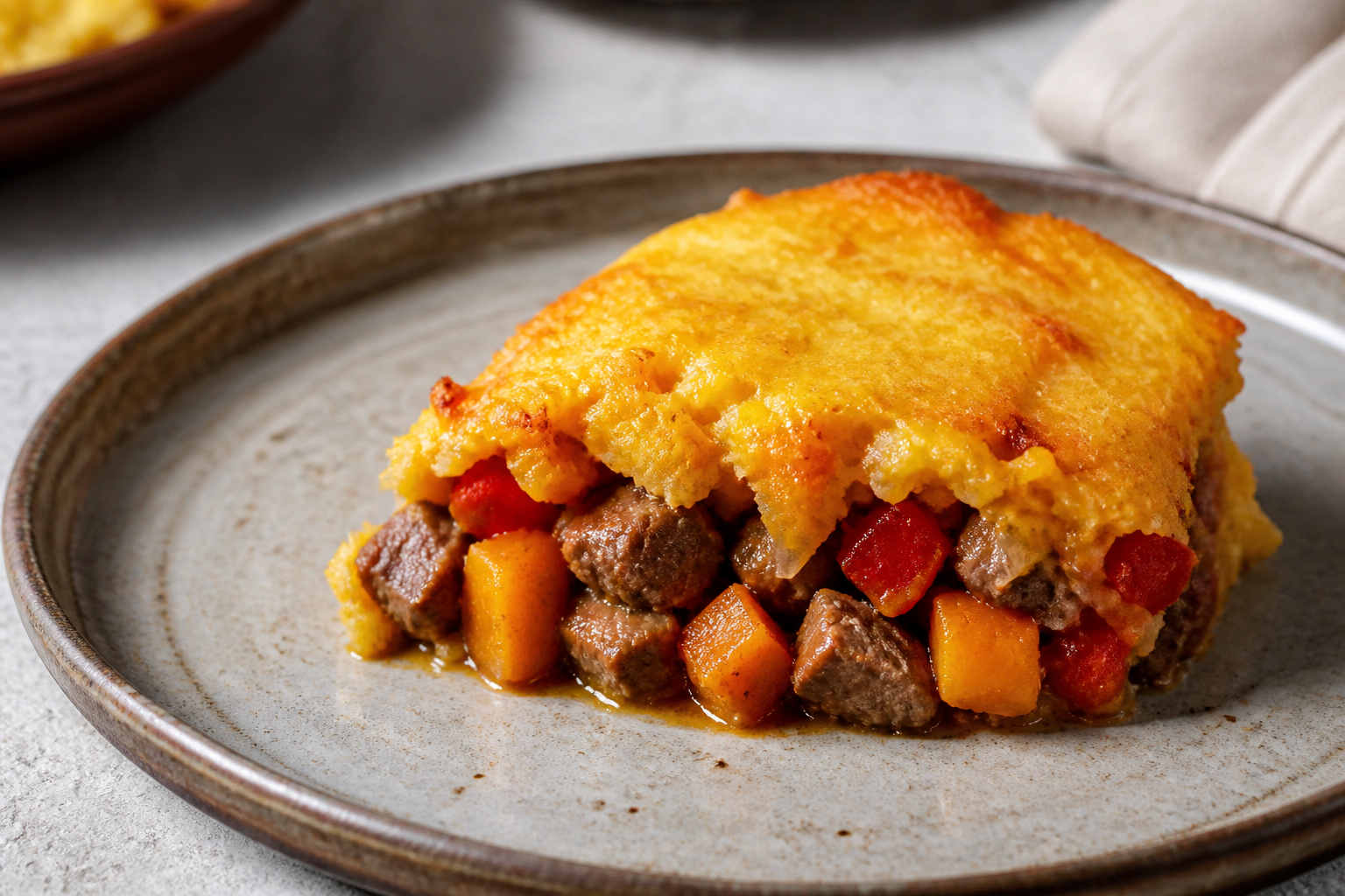 Pastel Pampeano de Cordero, Membrillo y Calabaza con Costra de Maíz y Queso
