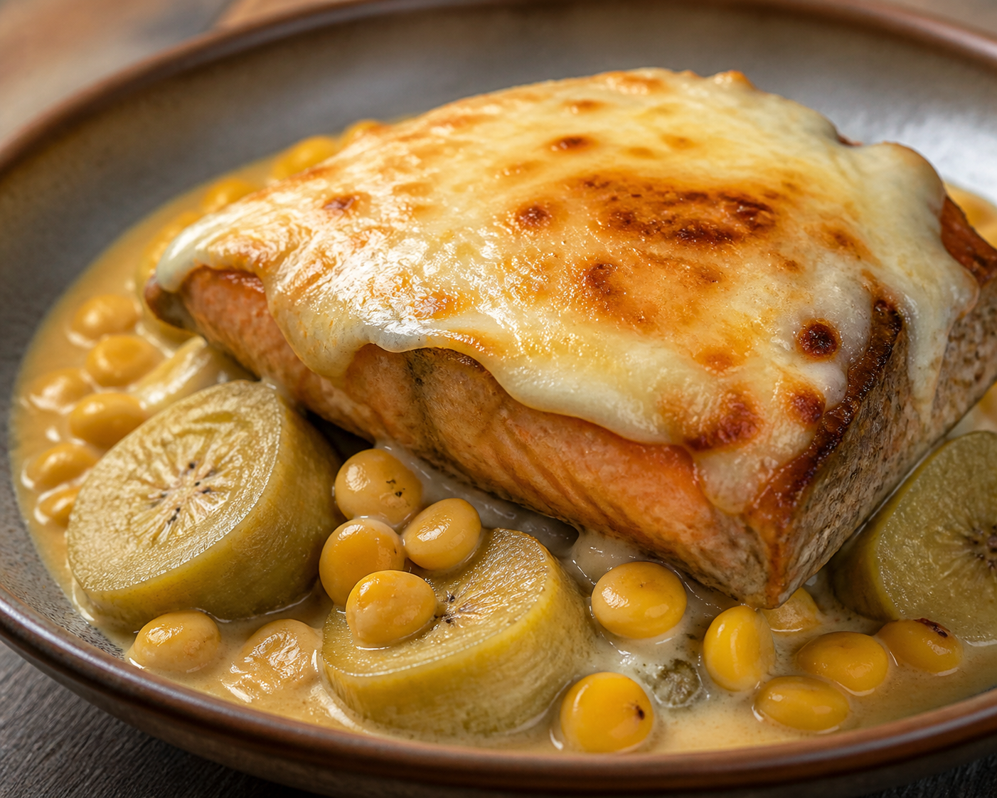 Andean Trout and Lupin Cazuela with Green Plantain and Cheese Crust