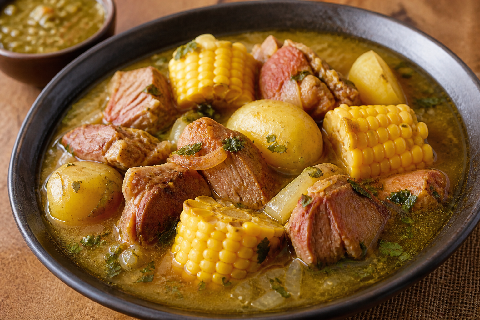 Cazuela Colombiana de Pavo Ahumado, Mazorca y Papa Criolla con Hogao de Lulo